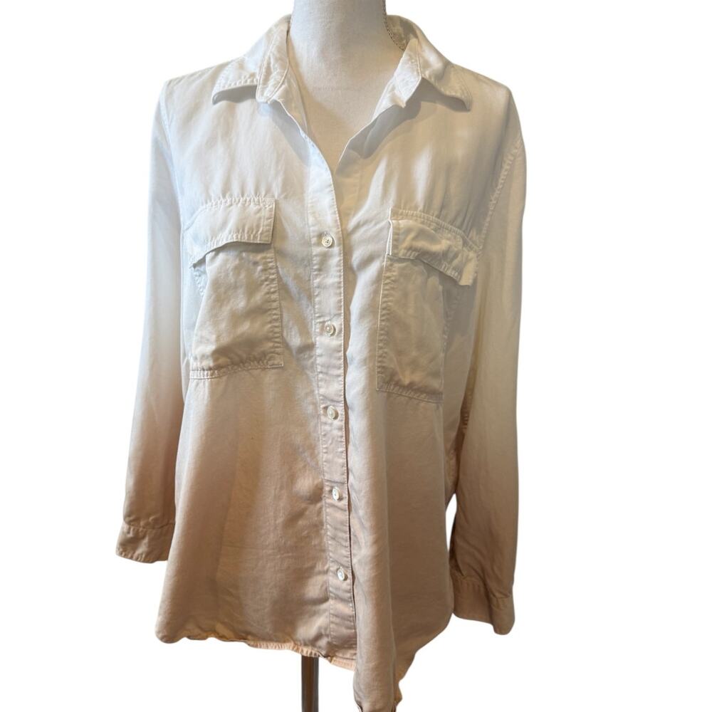 Aritza Babaton Utility Relaxed Fit Button Front Shirt White Latte Ombre M